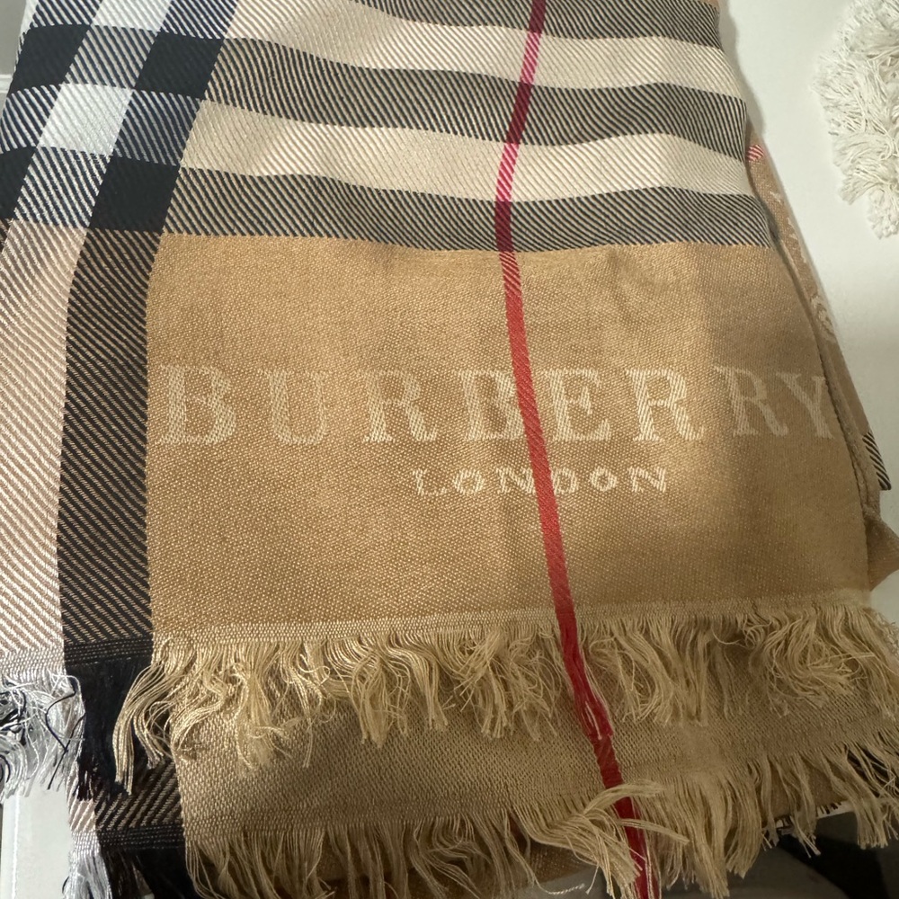 Burberry Beige and Black Checkered Scarf